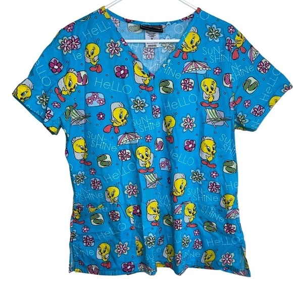 Looney Tunes Tweety Bird Cotton Scrub Shirt Size Medium - Picture 1 of 8
